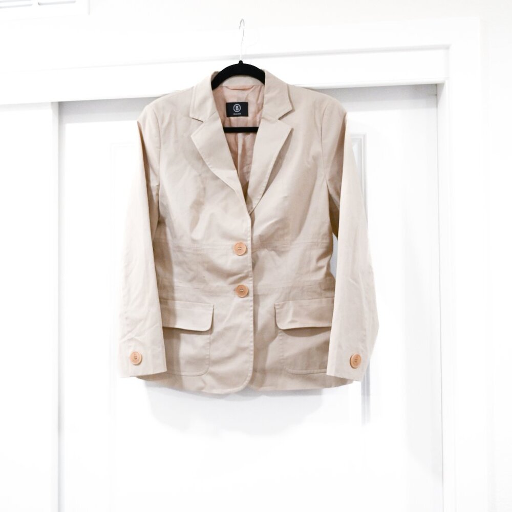 Bogner Size 10 Classic Tan Neutral Cotton Blazer
